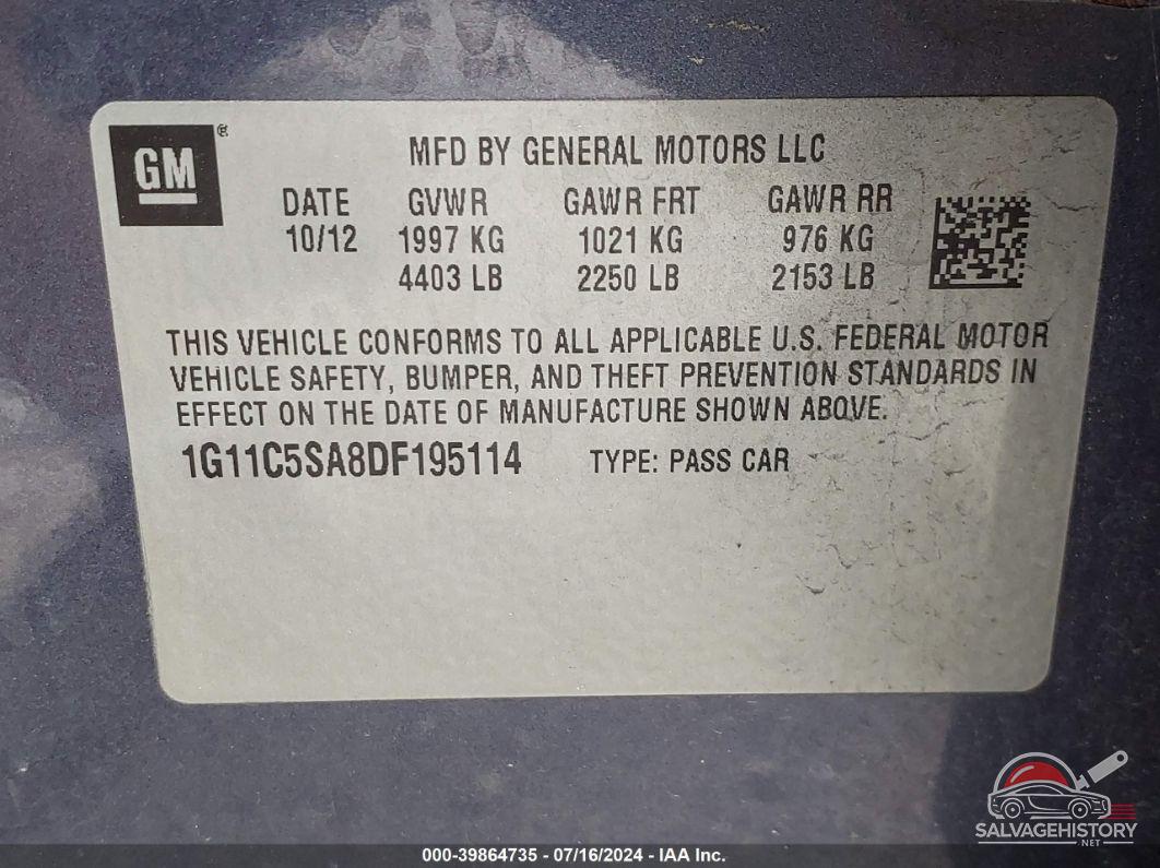 1G11C5SA8DF195114 2013 CHEVROLET MALIBU photo no. 9