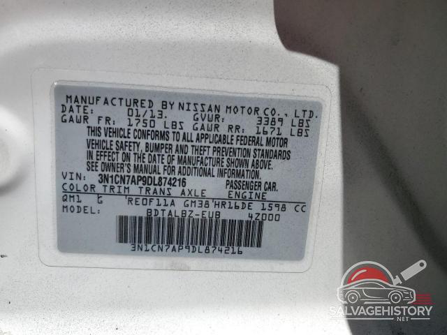 3N1CN7AP9DL874216 2013 NISSAN VERSA photo no. 12