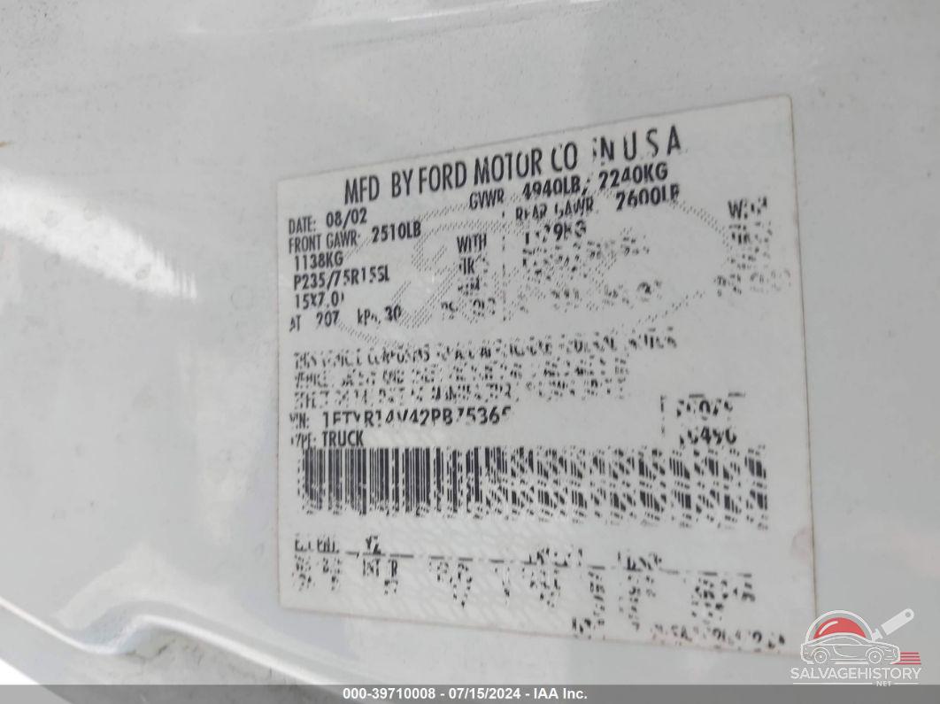 1FTYR14V42PB75365 2002 FORD RANGER photo no. 9