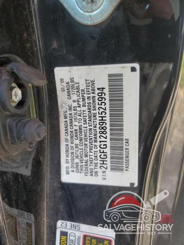 2HGFG12889H525994 2009 HONDA CIVIC photo no. 12