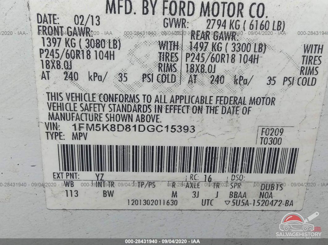 1FM5K8D81DGC15393 2013 FORD EXPLORER photo no. 9