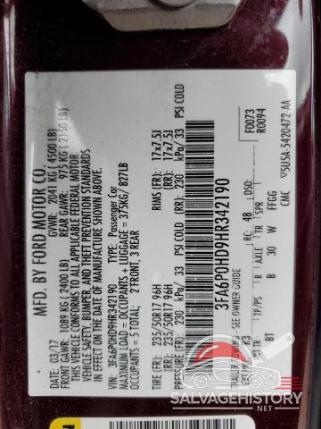 3FA6P0HD9HR342190 2017 FORD FUSION photo no. 13
