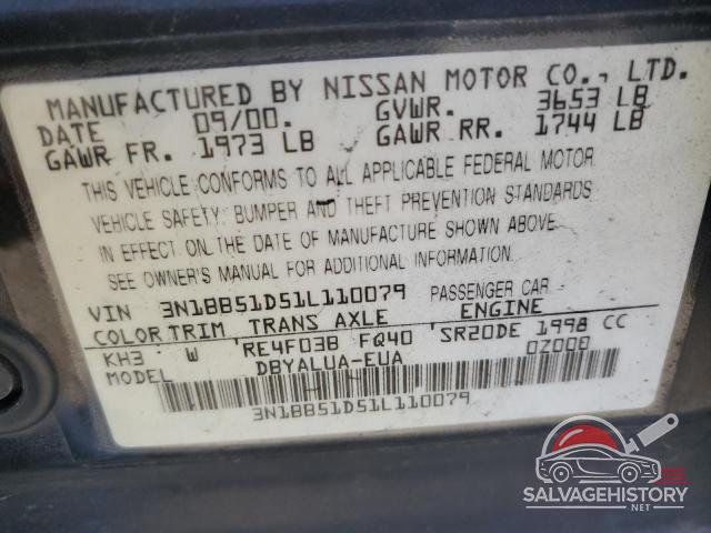 3N1BB51D51L110079 2001 NISSAN SENTRA photo no. 12