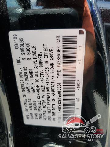 1HGCS22849A012554 2009 HONDA ACCORD photo no. 13