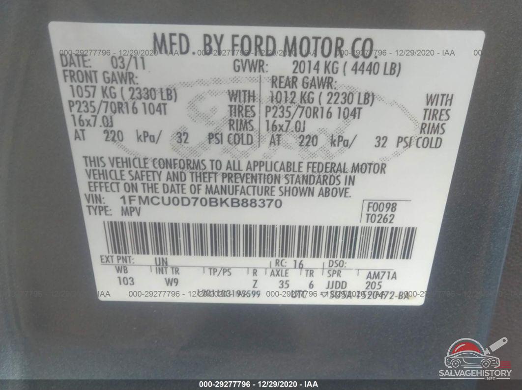 1FMCU0D70BKB88370 2011 FORD ESCAPE photo no. 9