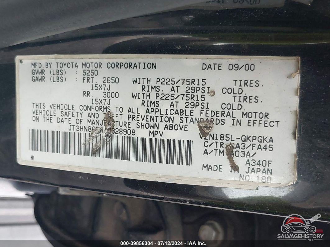 JT3HN86R410328908 2001 TOYOTA 4RUNNER photo no. 9