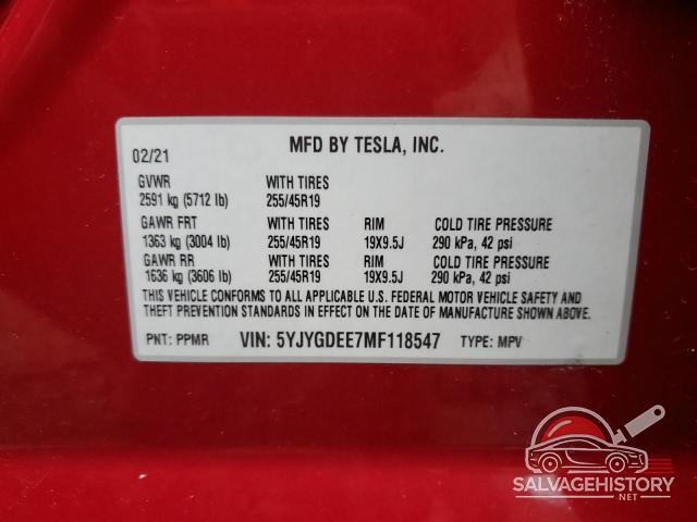 5YJYGDEE7MF118547 2021 TESLA MODEL Y photo no. 12