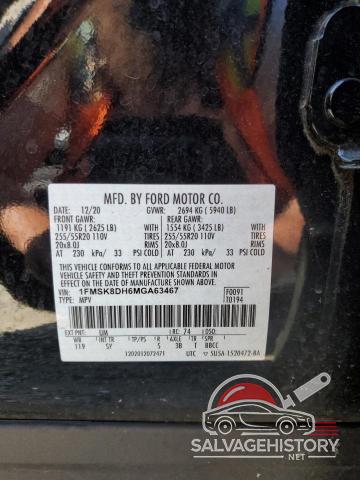 1FMSK8DH6MGA63467 2021 FORD EXPLORER photo no. 13