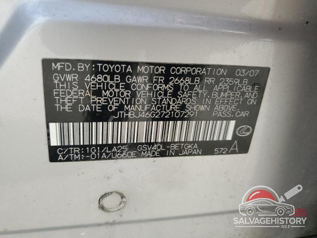 JTHBJ46G272107291 2007 LEXUS ES350 photo no. 12