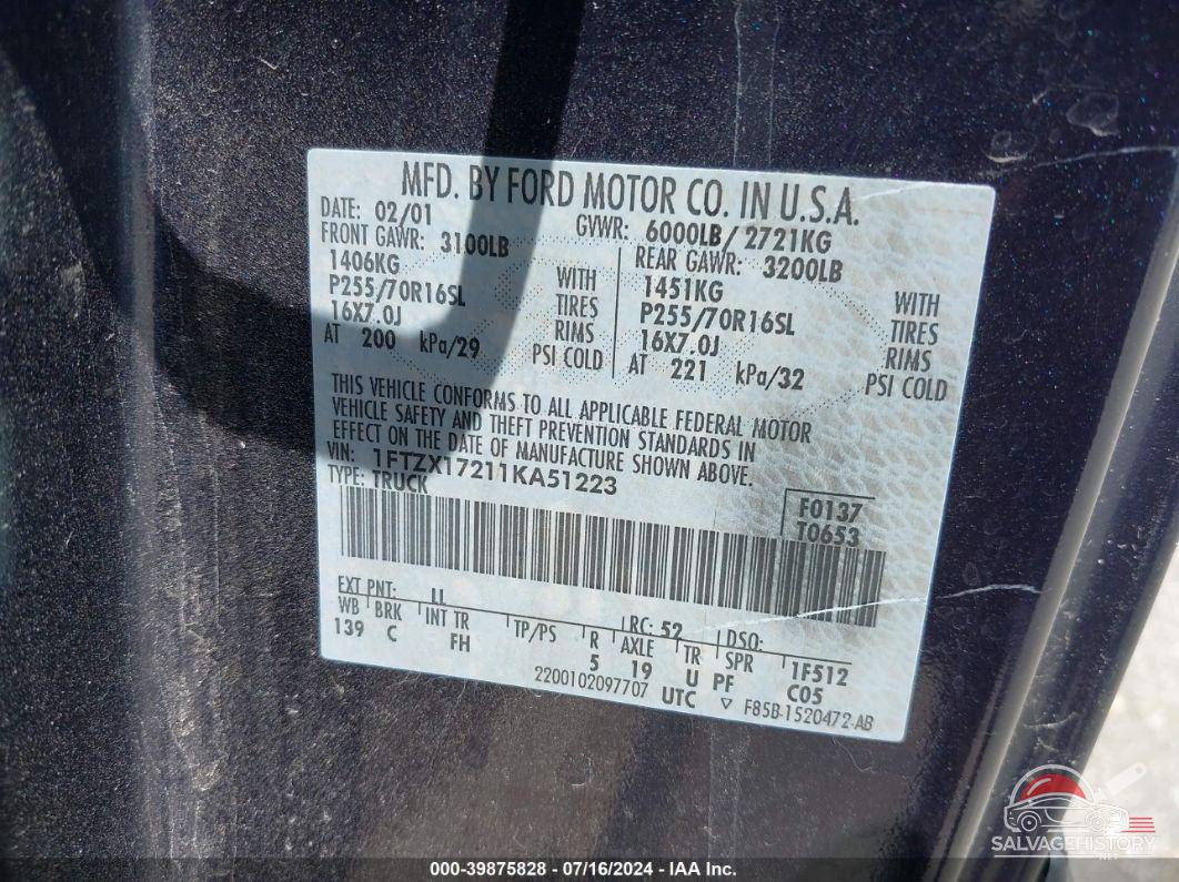 1FTZX17211KA51223 2001 FORD F150 photo no. 9