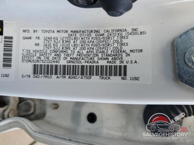 5TEMU52N75Z122440 2005 TOYOTA TACOMA photo no. 12