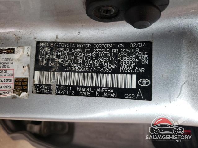 JTDKB20U877618380 2007 TOYOTA PRIUS photo no. 12