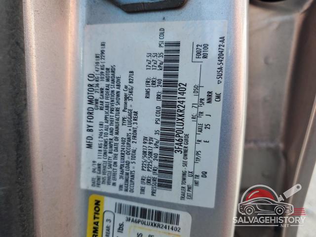 3FA6P0LUXKR241402 2019 FORD FUSION photo no. 12