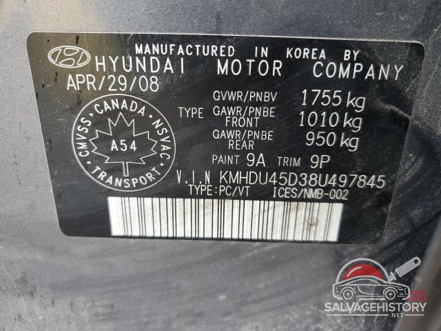 KMHDU45D38U497845 2008 HYUNDAI ELANTRA photo no. 12