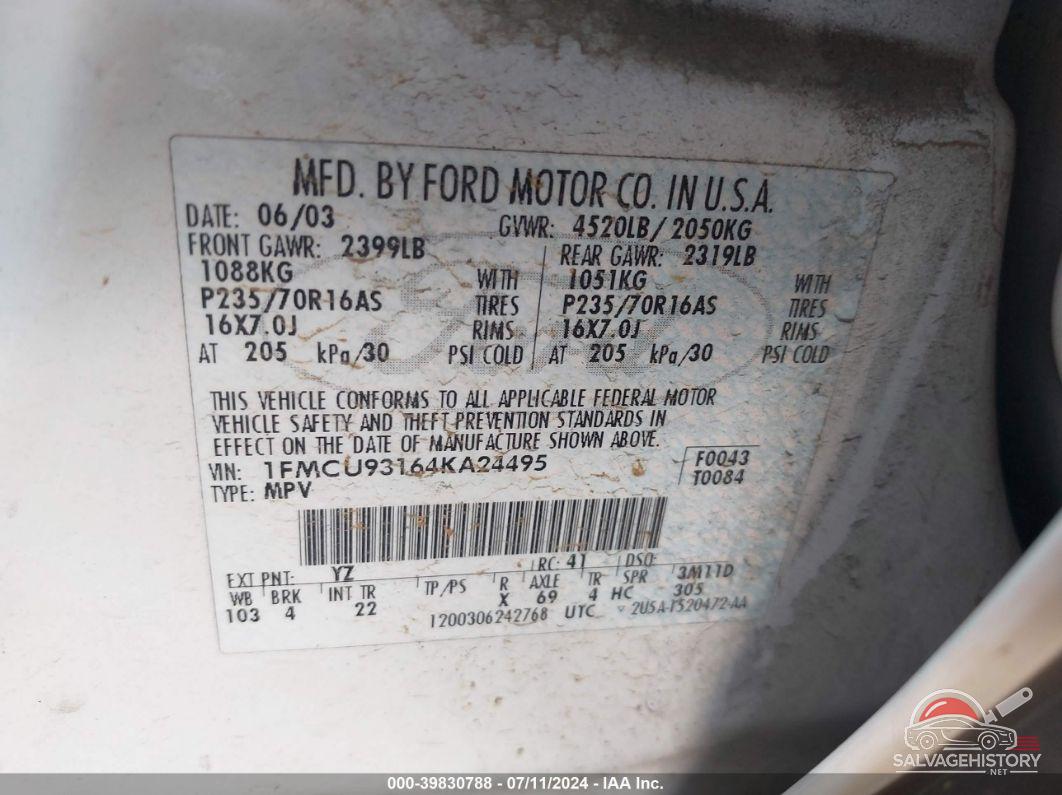 1FMCU93164KA24495 2004 FORD ESCAPE photo no. 9