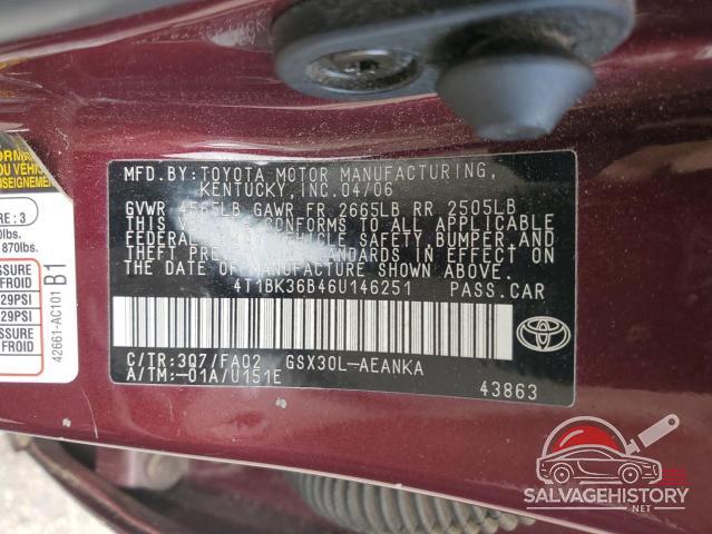 4T1BK36B46U146251 2006 TOYOTA AVALON photo no. 12