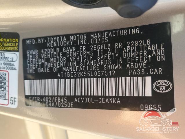 4T1BE32K55U057512 2005 TOYOTA CAMRY photo no. 12