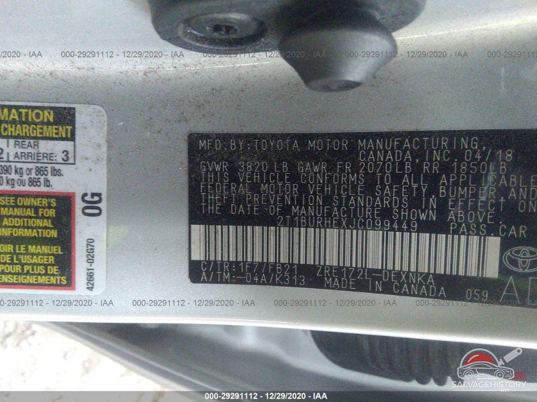 2T1BURHEXJC099449 2018 TOYOTA COROLLA photo no. 9