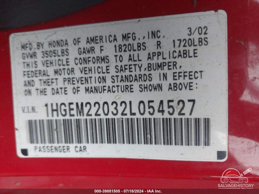 1HGEM22032L054527 2002 HONDA CIVIC photo no. 9