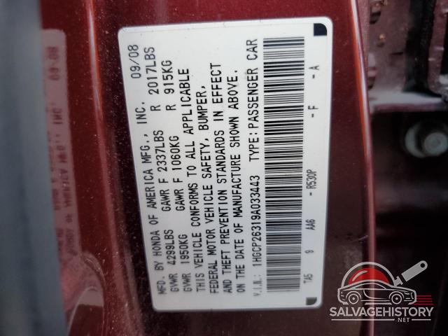 1HGCP26319A033443 2009 HONDA ACCORD photo no. 12