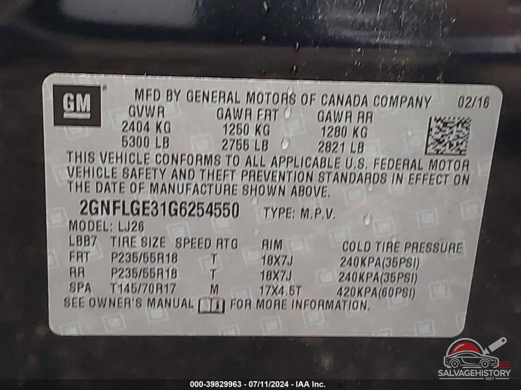2GNFLGE31G6254550 2016 CHEVROLET EQUINOX photo no. 9