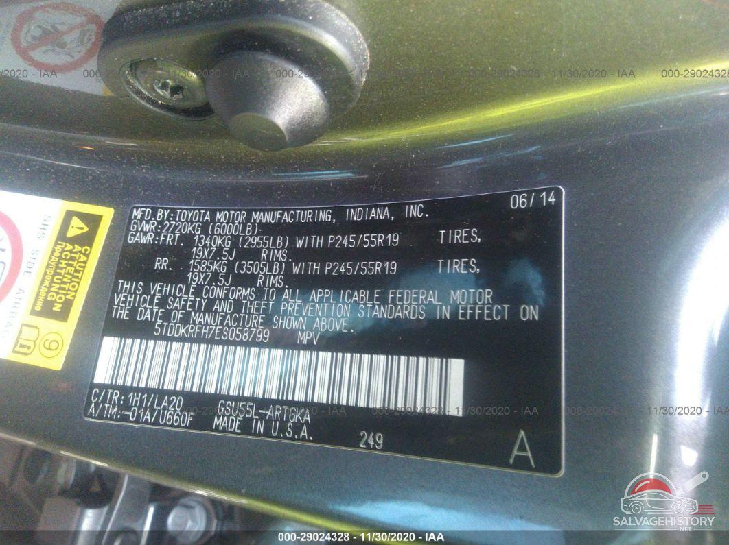 5TDDKRFH7ES058799 2014 TOYOTA HIGHLANDER photo no. 9