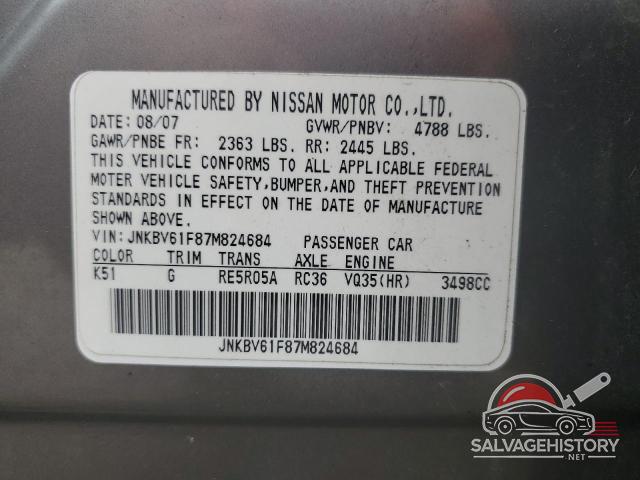 JNKBV61F87M824684 2007 INFINITI G35 photo no. 13