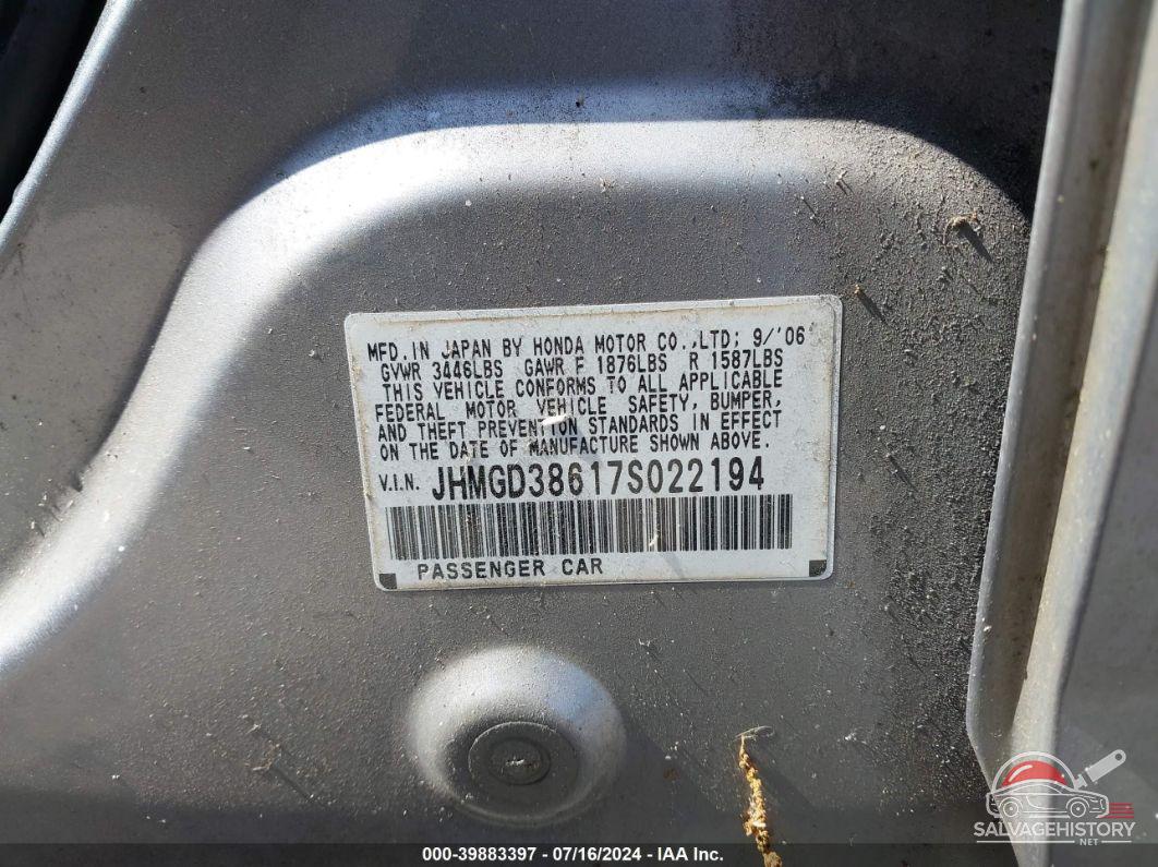 JHMGD38617S022194 2007 HONDA FIT photo no. 9