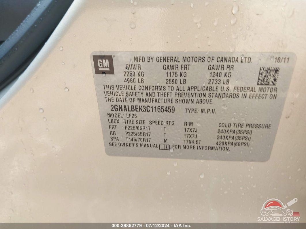 2GNALBEK3C1165459 2012 CHEVROLET EQUINOX photo no. 9