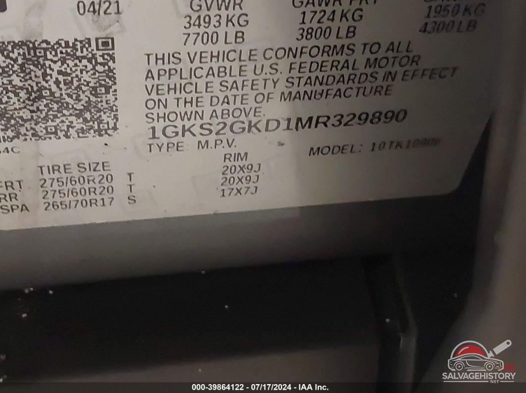 1GKS2GKD1MR329890 2021 GMC YUKON XL photo no. 9