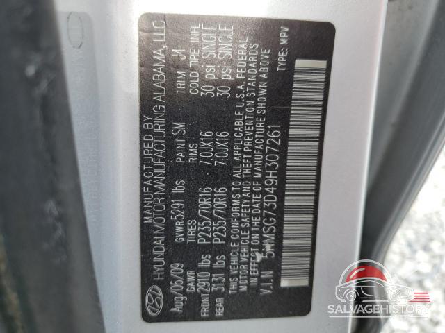 5NMSG73D49H307261 2009 HYUNDAI SANTA FE photo no. 14