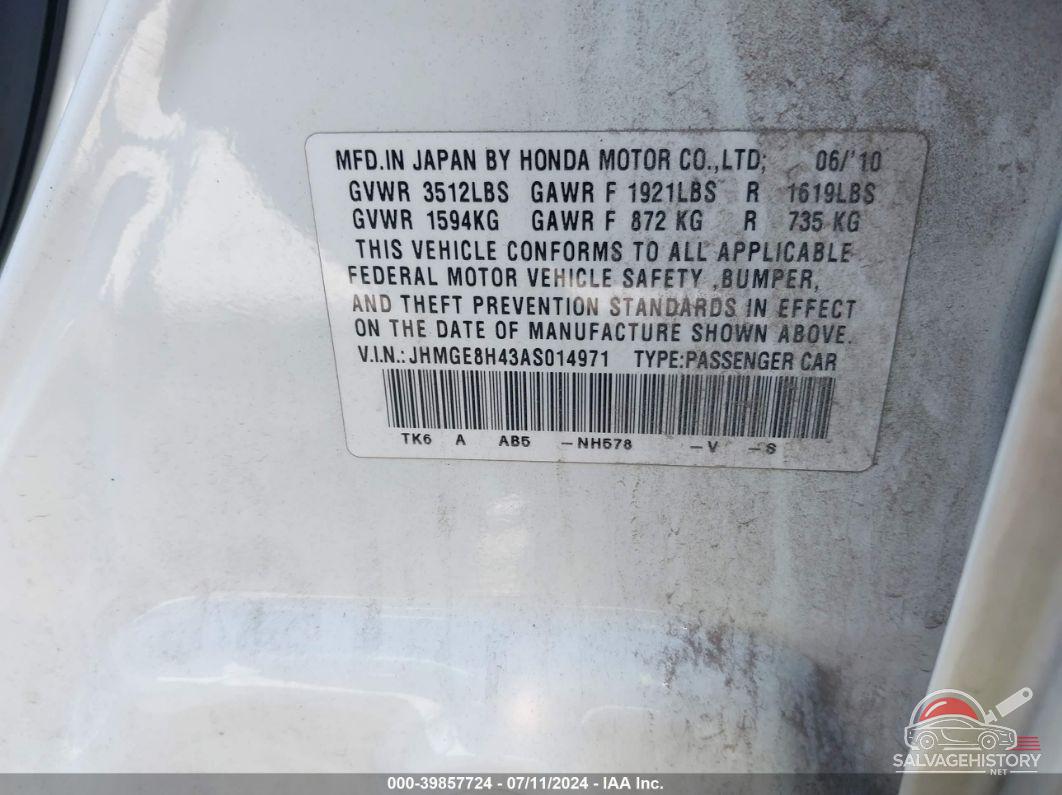 JHMGE8H43AS014971 2010 HONDA FIT photo no. 9