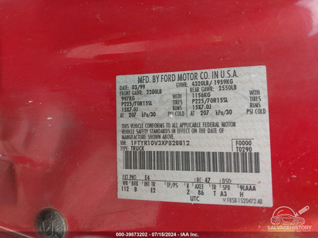 1FTYR10V3XPB28812 1999 FORD RANGER photo no. 8