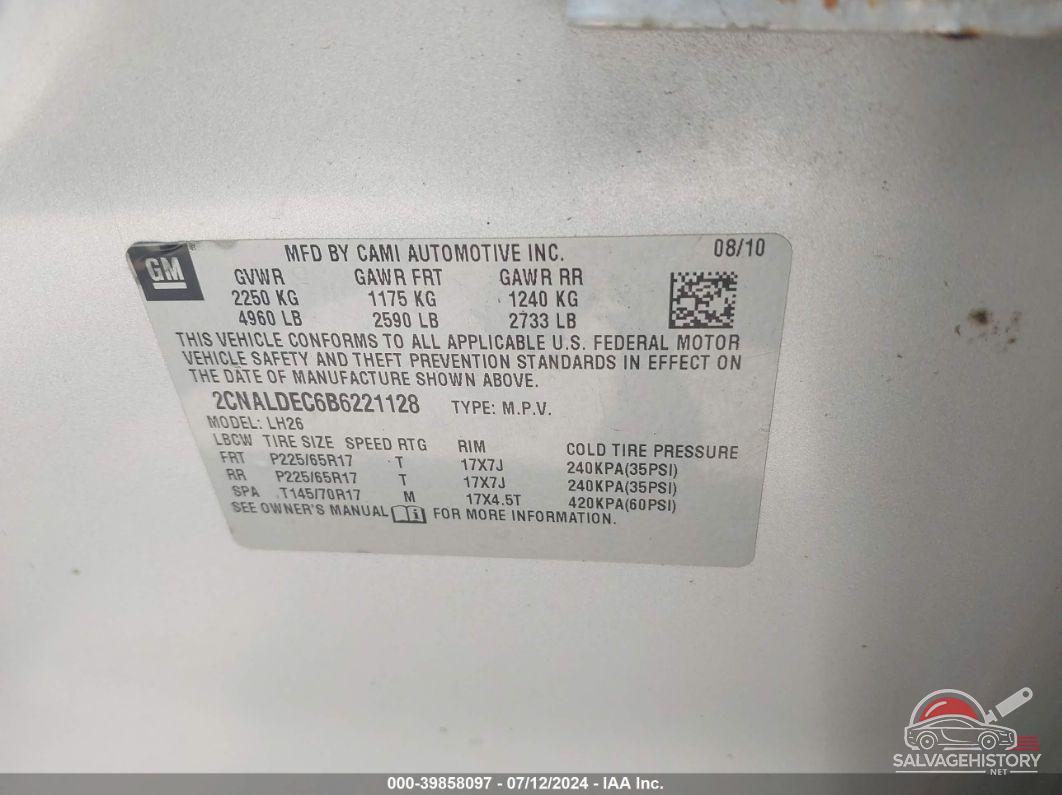 2CNALDEC6B6221128 2011 CHEVROLET EQUINOX photo no. 9