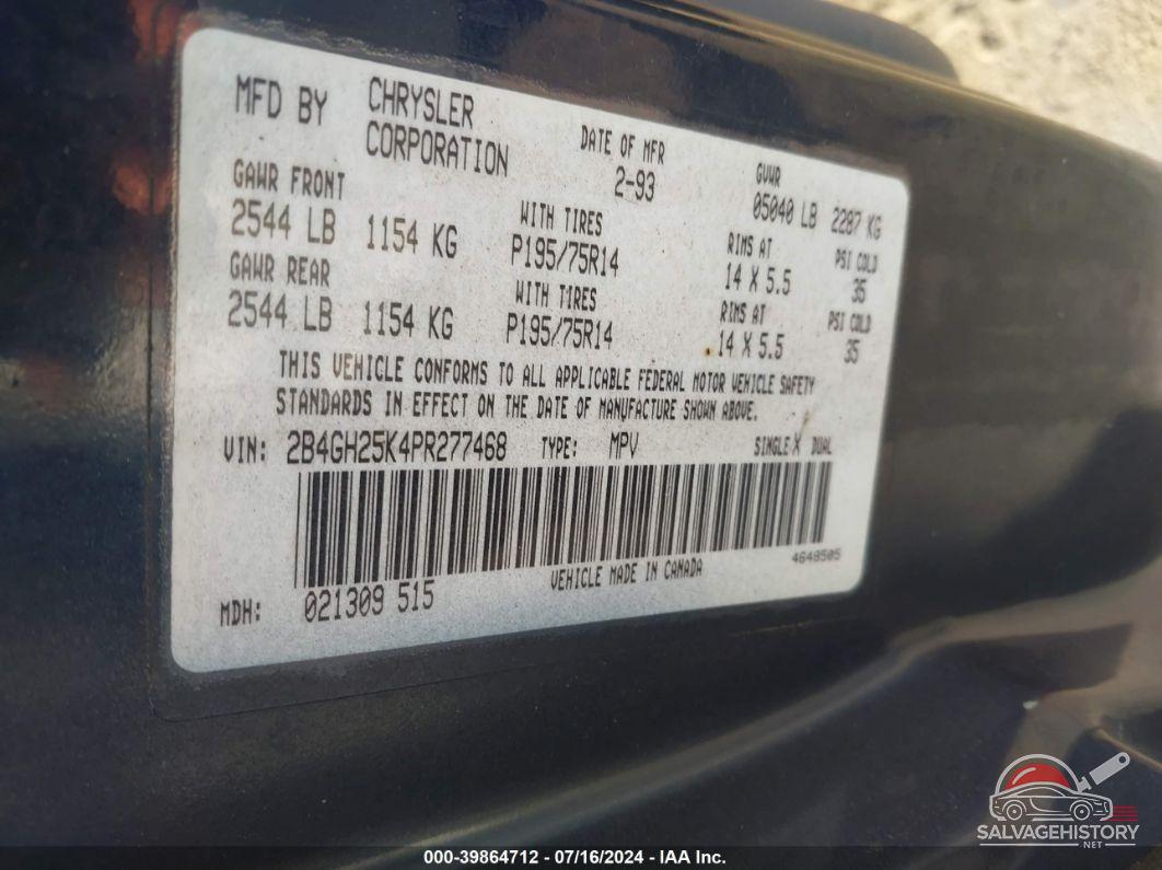 2B4GH25K4PR277468 1993 DODGE CARAVAN photo no. 9
