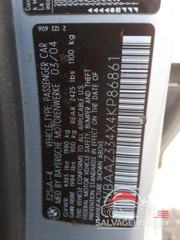 WBAAZ334X4KP86861 2004 BMW 3 SERIES photo no. 12