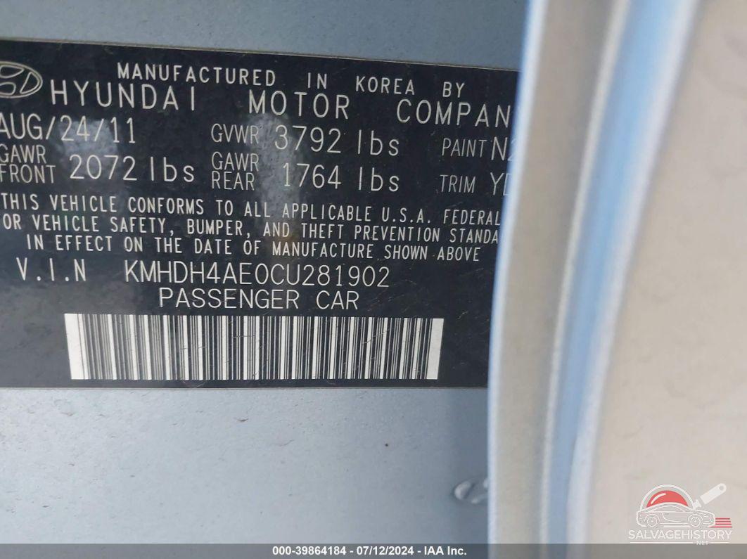 KMHDH4AE0CU281902 2012 HYUNDAI ELANTRA photo no. 9