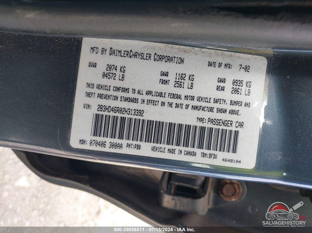 2B3HD46R02H313392 2002 DODGE INTREPID photo no. 9