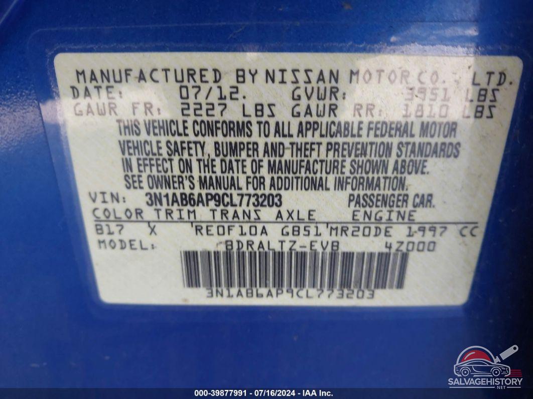3N1AB6AP9CL773203 2012 NISSAN SENTRA photo no. 9