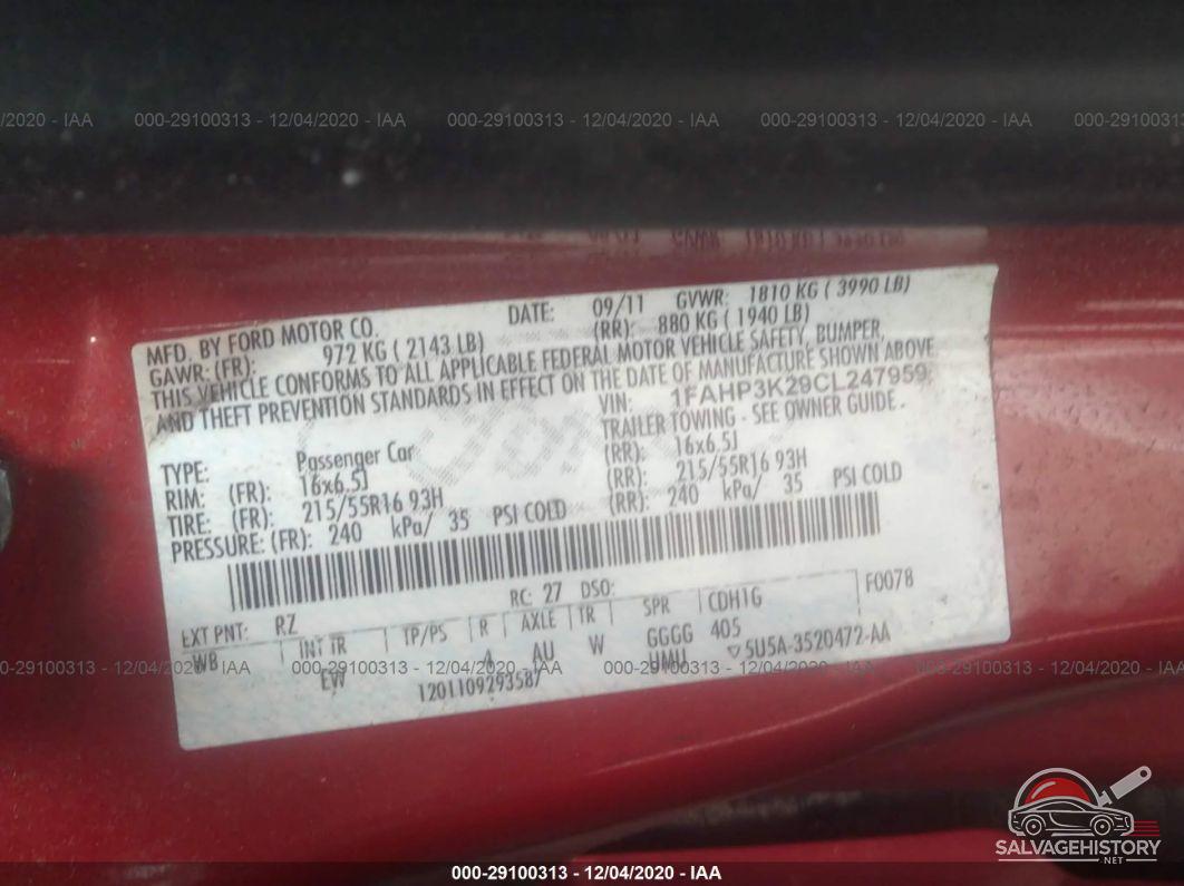1FAHP3K29CL247959 2012 FORD FOCUS photo no. 9
