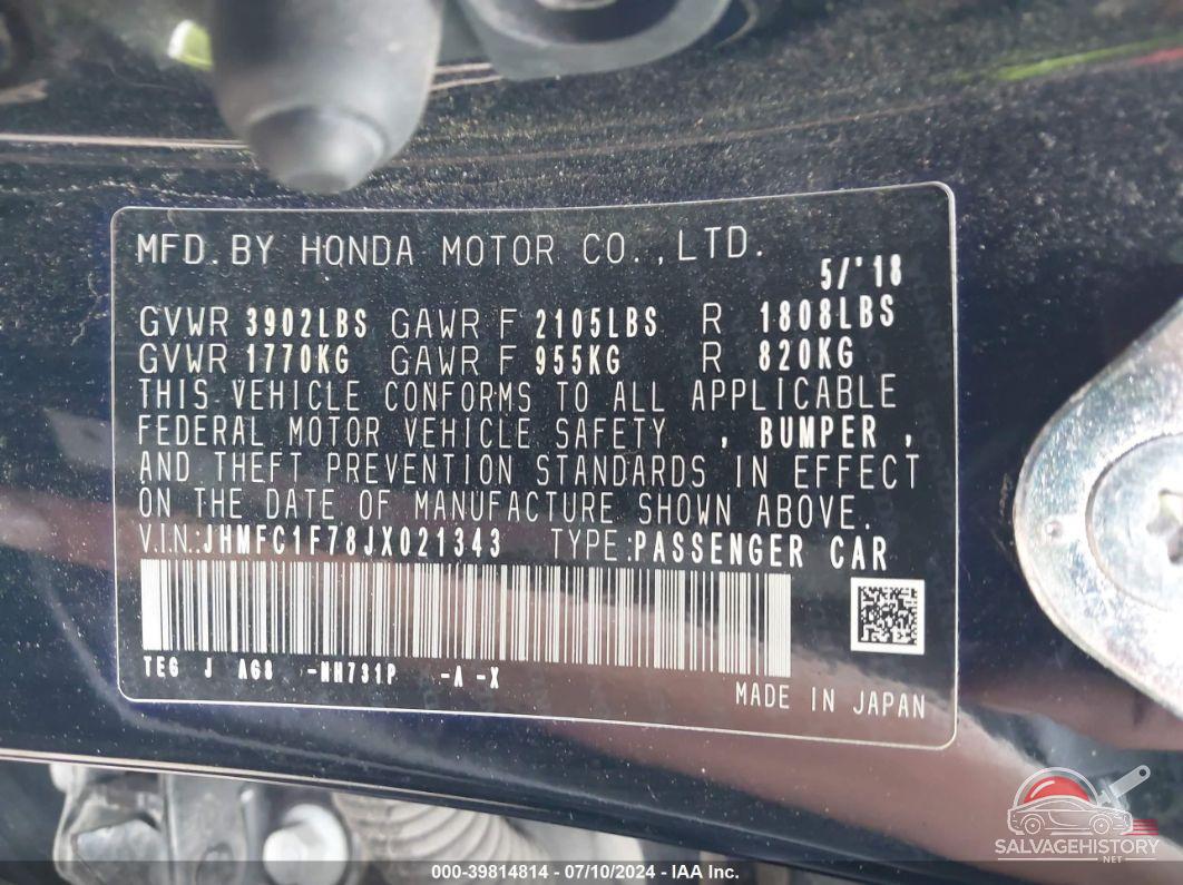 JHMFC1F78JX021343 2018 HONDA CIVIC photo no. 9