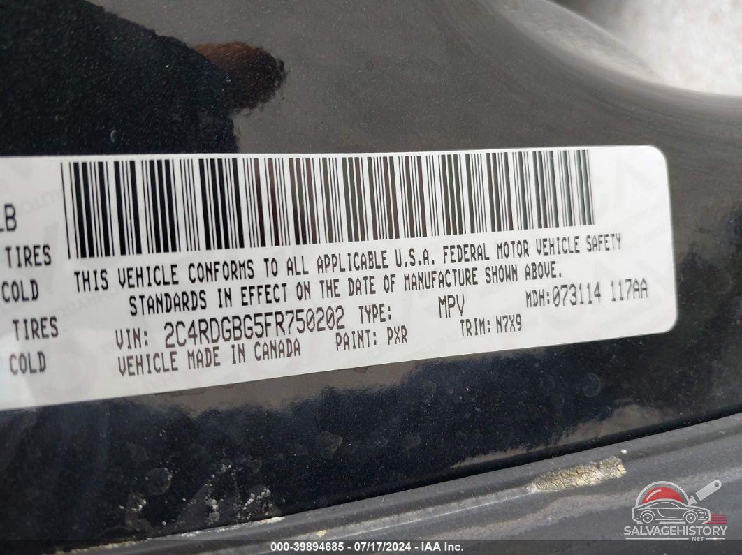 2C4RDGBG5FR750202 2015 DODGE GRAND CARAVAN photo no. 9