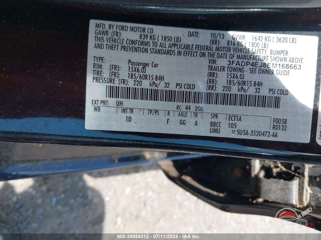 3FADP4EJ8EM168663 2014 FORD FIESTA photo no. 9