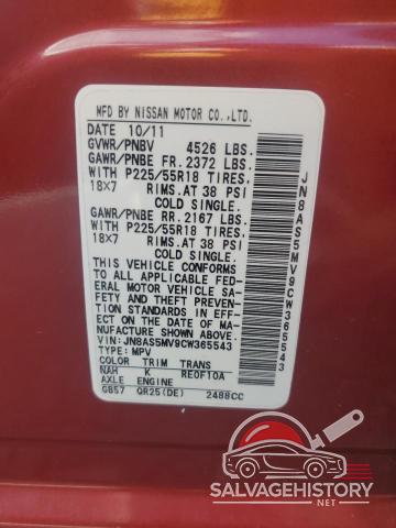 JN8AS5MV9CW365543 2012 NISSAN ROGUE photo no. 13