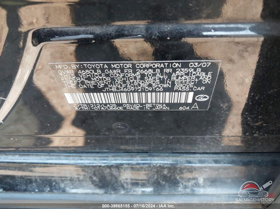 JTHBJ46G972109166 2007 LEXUS ES 350 photo no. 9