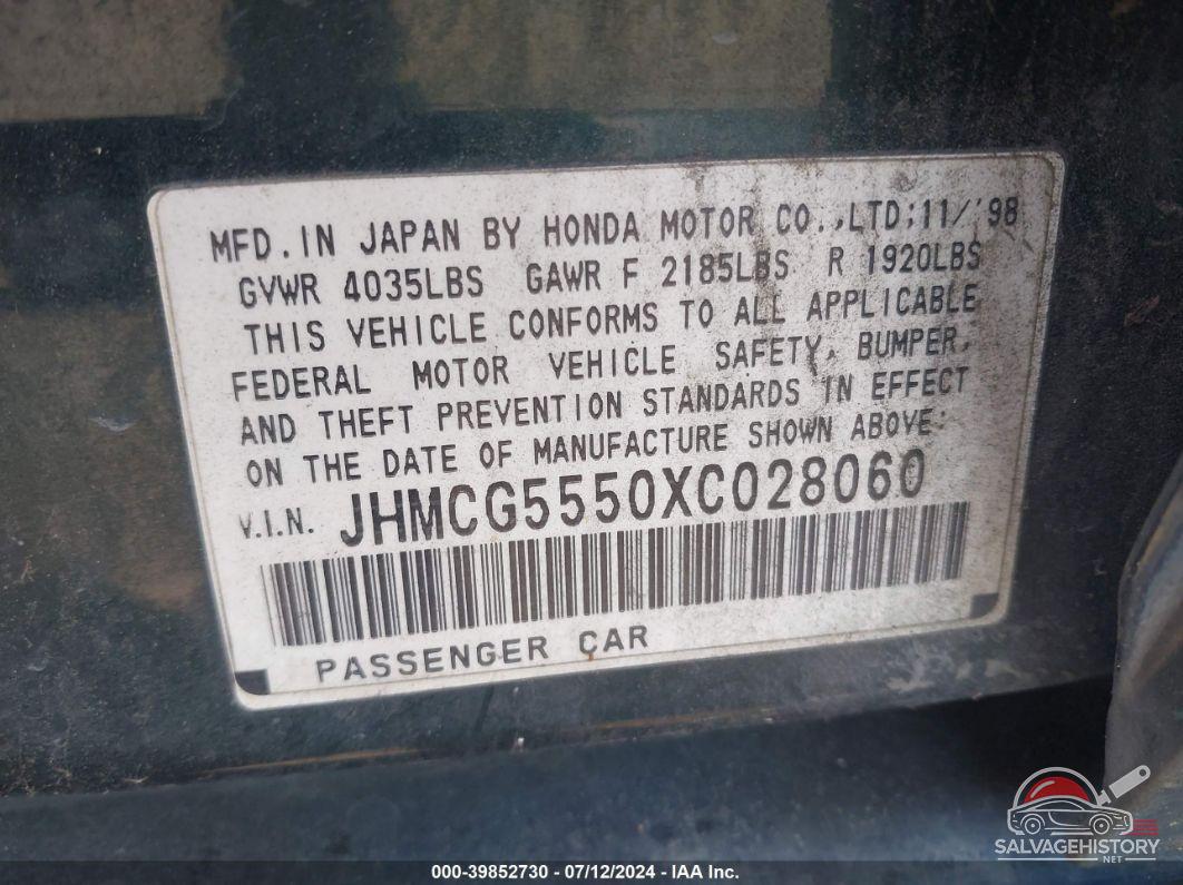 JHMCG5550XC028060 1999 HONDA ACCORD photo no. 9