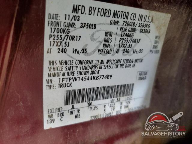 1FTPW14544KB77489 2004 FORD F-150 photo no. 12