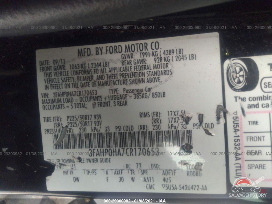 3FAHP0HA7CR170653 2012 FORD FUSION photo no. 9