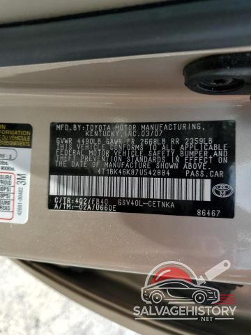 4T1BK46K87U542884 2007 TOYOTA CAMRY photo no. 12