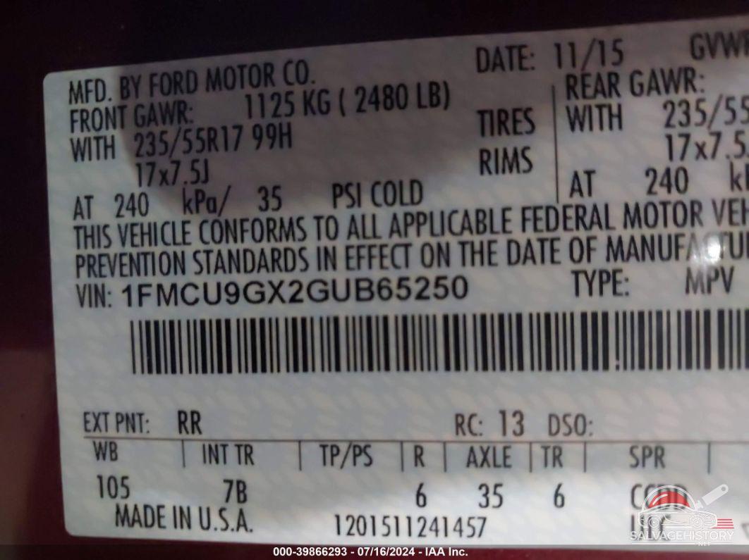 1FMCU9GX2GUB65250 2016 FORD ESCAPE photo no. 9